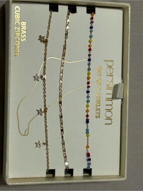 Gold and Multi-Color Anklet Set - 3 Piece Women’s Jewelry